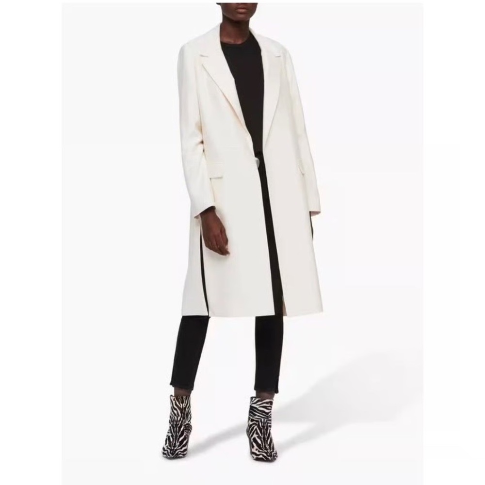 AllSaints Aleida Crepe Duster Coat in Ivory White - Size US 04